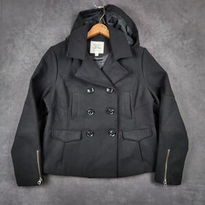 Maralyn & Me Double Breasted‎ Pea Coat Jacket Womens XL Black Removable Hood